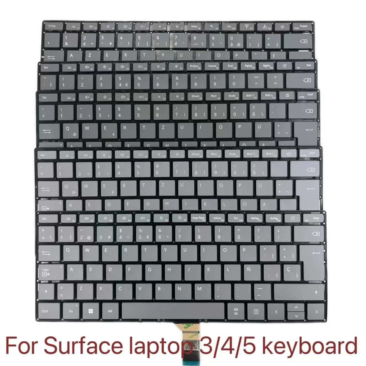 Keyboard For Surace Laptop 3/4/5 FR GR SP UK Layout 1867 1868 1950 1951 1979 Replacement Keyboard  13.5'' 15''Silver Grey
