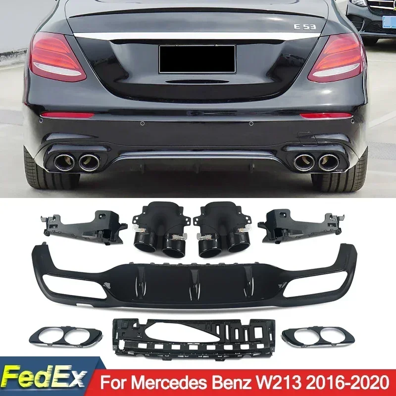 Rear Diffuser With Exhaust Tip For Mercedes-Benz W213 AMG E53 Style Bumper 2016-20