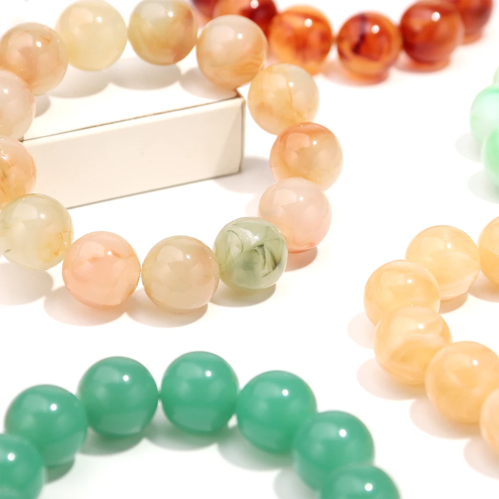 Böhmische Acryl-Armbänder mit bunten, marmorierten, elastischen, runden Perlen, trendige, geometrische, stapelbare Armreifen, Schmuck für Damen – Detail 5