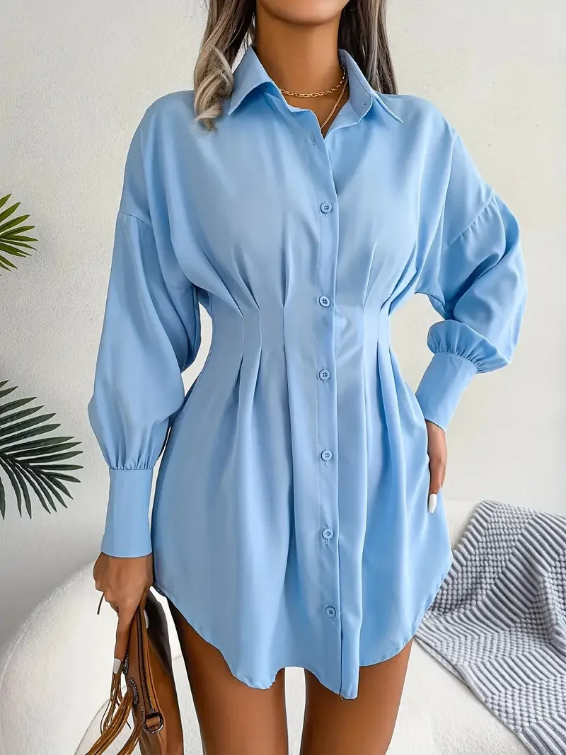 

Long Sleeve Dress Womans Clothing Spring 2024 Fashion Versatile Pullover POLO Collar Mini Shirt Skirt Button Casual Dress Female