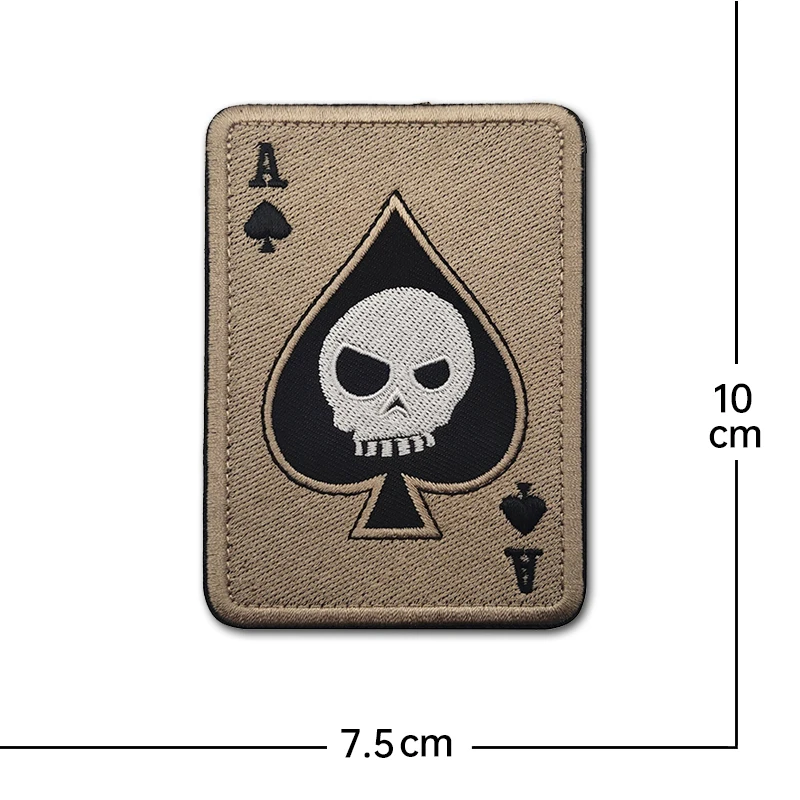 Death Card Poker Ace of Spades Patches Embroidery hook loop Punk Military Badges Tactical Patch For Clothing Bag Diy Accessories