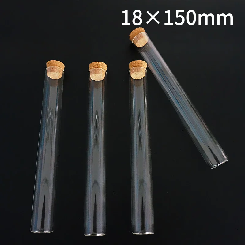 

16pcs/lot 18x150mm Lab Flat Bottom Glass Test Tube With Cork Stoppers Laboratory Glassware Container