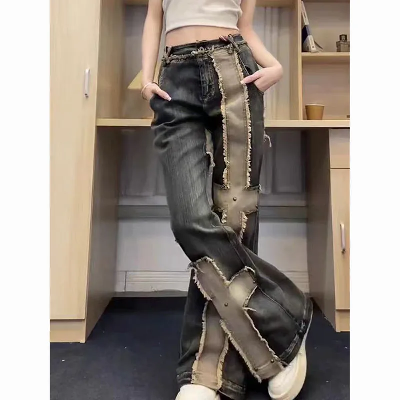 

High Waist Straight Leg Ripped Jeans Women's Premium New American Slim Design Sense Micro Bell Bottom Pants