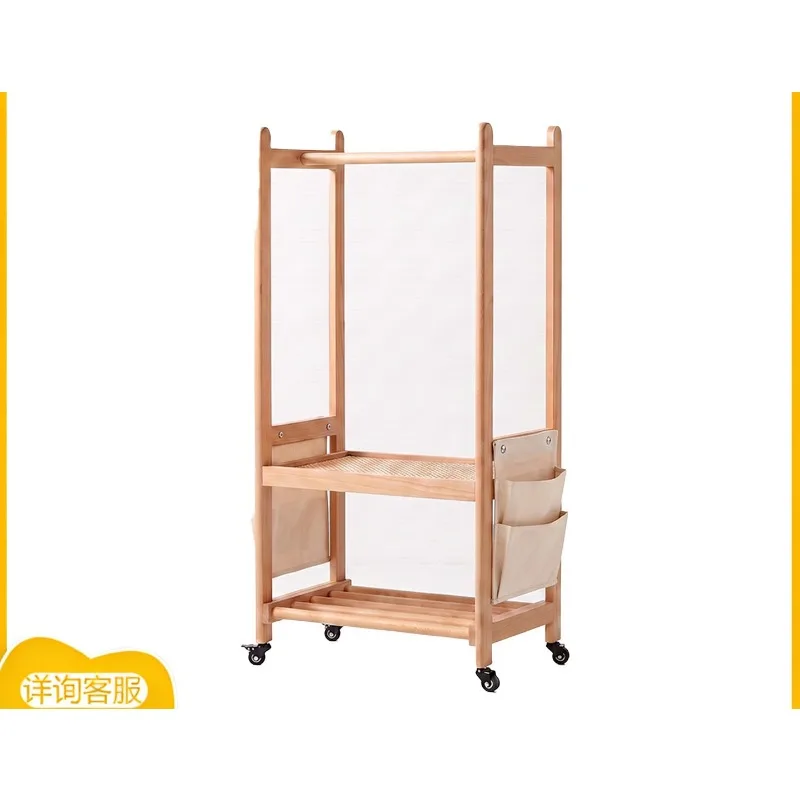 Removable hanger with storage bag, floor hanger baby bedroom storage beech multi-functional coat rack