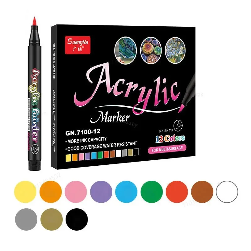 12-60 Colors Acrylic Brush Marker Pens for Fabric Canvas Stone Metal Ceramics DIY Painting Pen