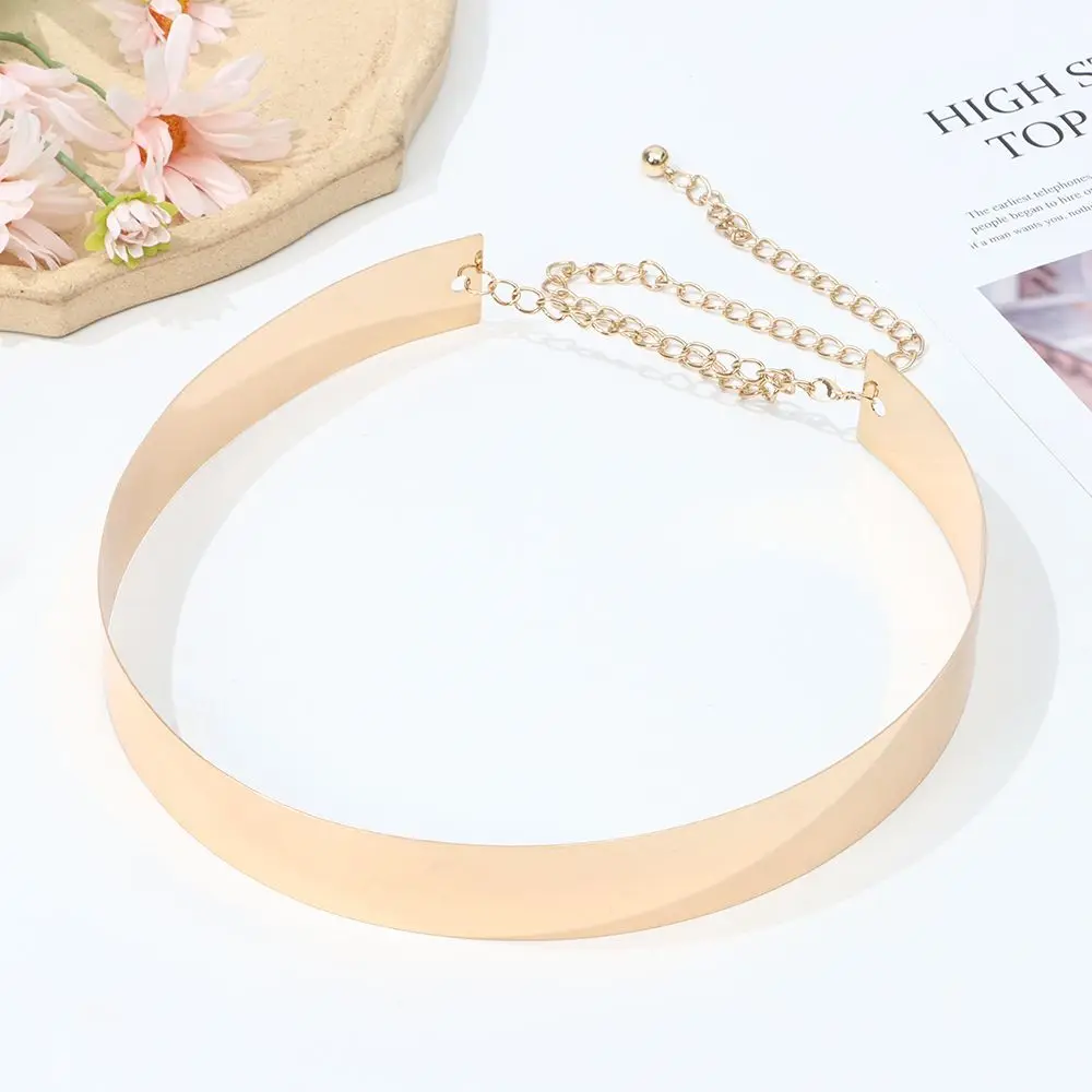 Fashion Luxury Brand Women Adjustable Metal Waist Belt Bling Gold Silver Color Plate Vintage Lady Simple Belts Mirror Waistband