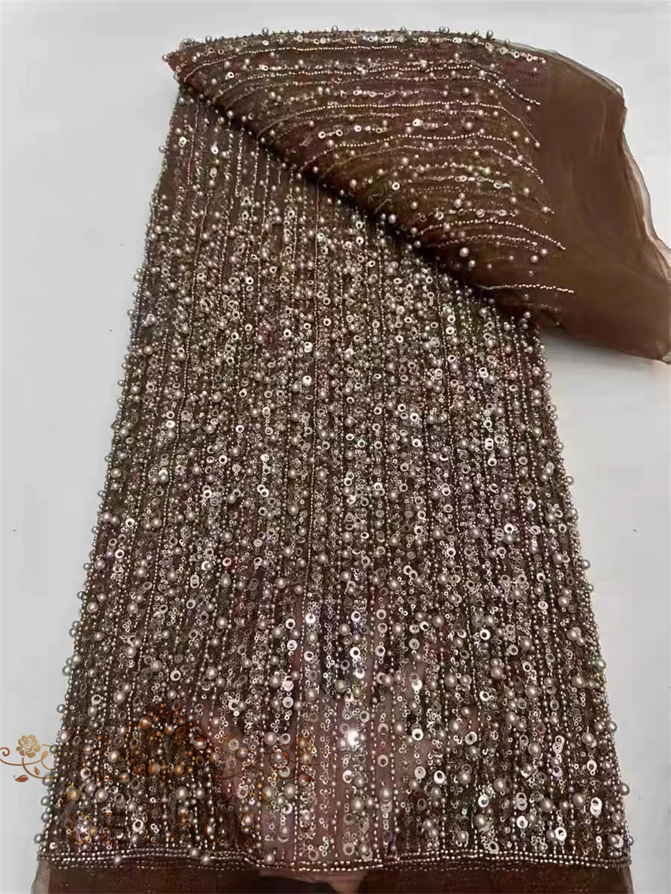 JY Luxury Heavy Beaded Lace Multi-color Shining Sequins Fabric Wedding Dress Striped Beaded Lace Fabric