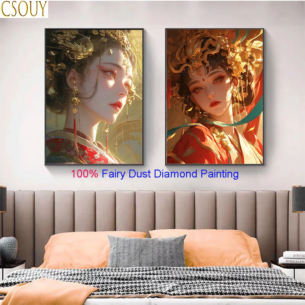100% Fairy Dust Diamond Painting Ancient Beauty Square Drill Crystal Cross Stitch Embroidery Mosaic Needlework Rhinestons Home