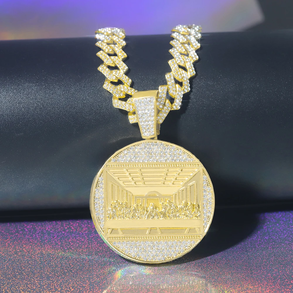 Men Women Hip Hop Pendant Necklace Iced Out Jesus Medal Pendant Bling Rhinestones Cuban Chain Street Jewelry Gift For Your Lover