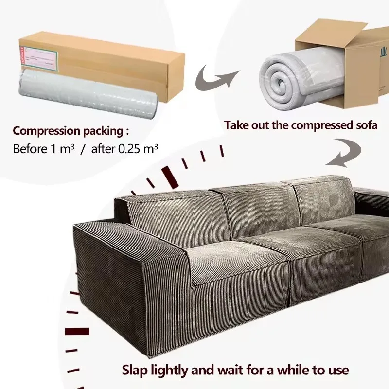 Customized vacuum compression sofa, tofu block sofa, corduroy fabric dismantling and washing living room sofa