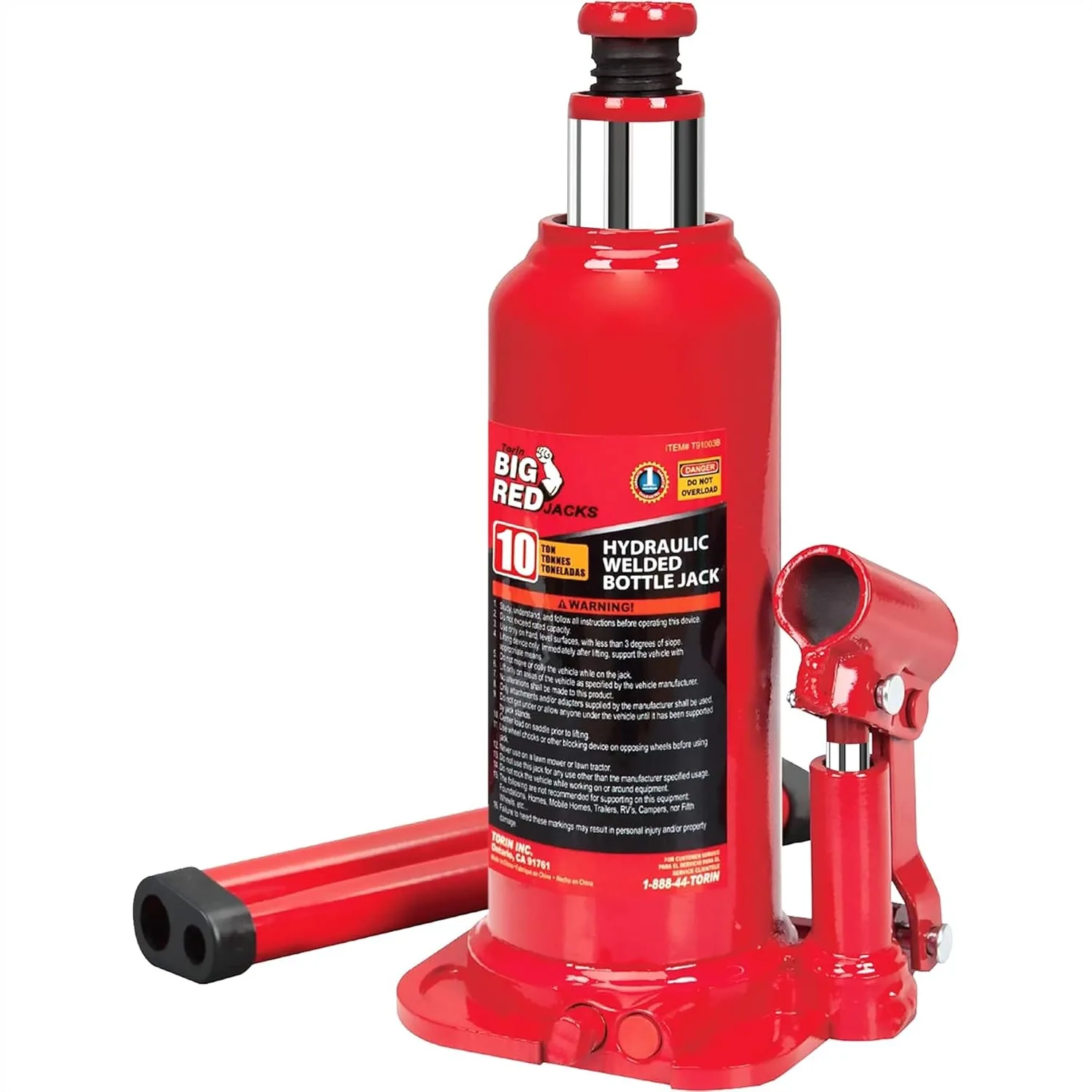 

10 Ton Hydraulic Bottle Jack, 20,000 lb Capacity Welded Jack with Serrated Saddle and Glide-Action Pump for Auto Repair and