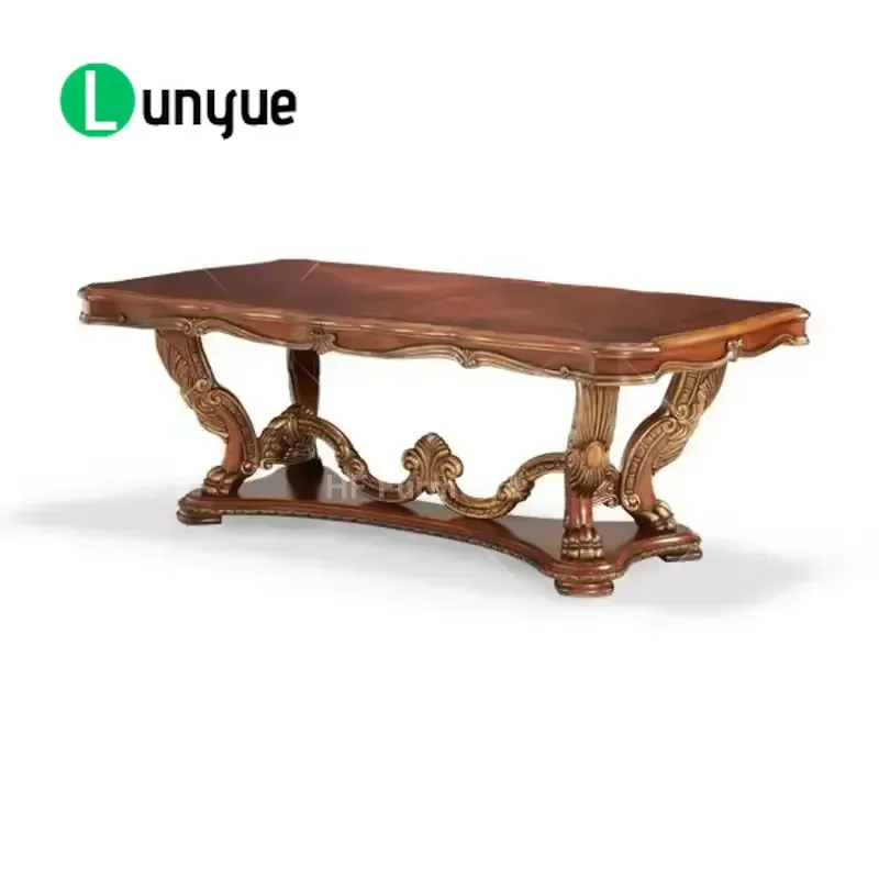 American Luxury Solid Wood Round Dining Table Set Antique Classical Carved Royal Style Dining Room Furniture for Home Decor
