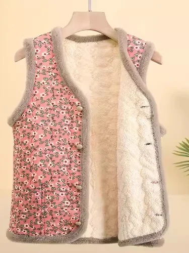 Thickened Fleece Lined Cotton Vest Autumn Winter New Style Inner Wear for Middle-Aged And Elderly Women Grandmother's Close-F...