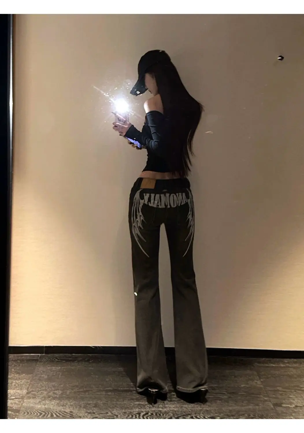 برشام الجوف خارج المرأة تي شيرت كم طويل أسود 2000s الملابس Y2k سليم الخريف بلايز قبالة الكتف تيز الملابس النسائية