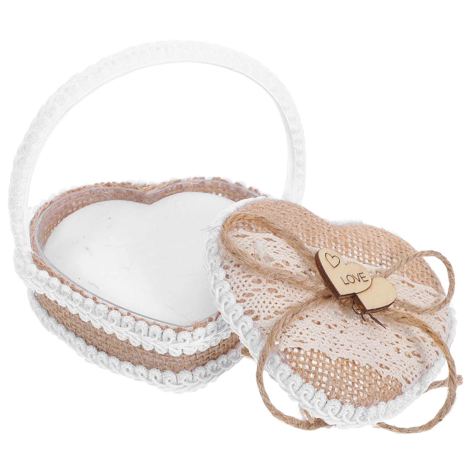 

Handmade Jute For Wedding Ceremony Rustic Bridal Rings Bearer Pillow Natural Jewelry Holder Portable Flower Girl Accessory Small