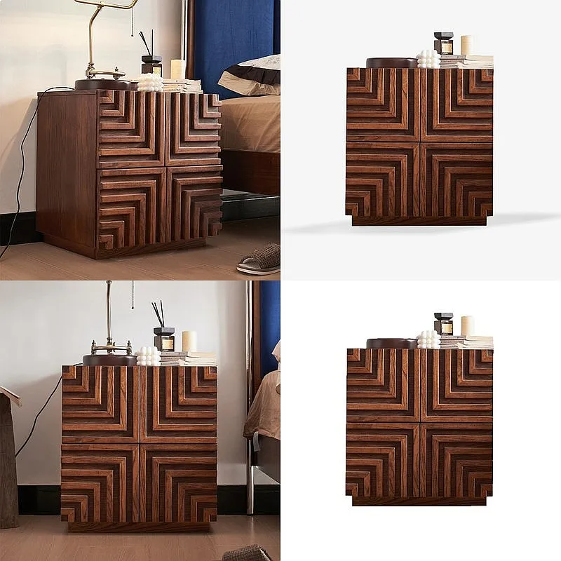 Vintage Solid Wood Nightstand Storage Cabinet Bedroom Sideboard Modular Combination Retro Sofa End Table