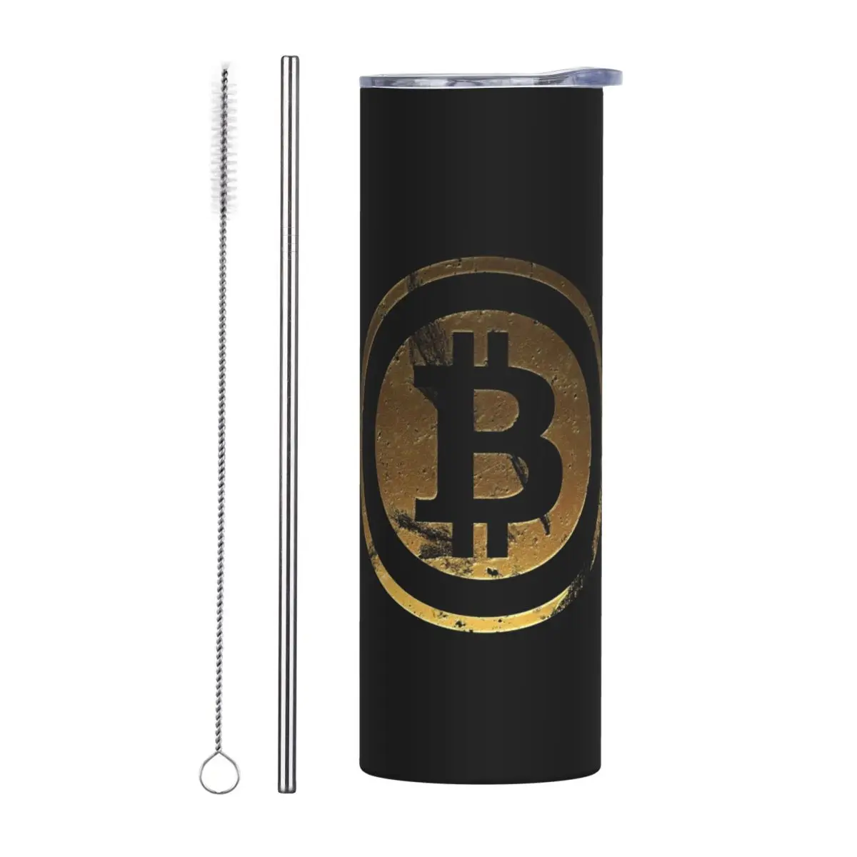 Vintage Bitcoin Log Stainless Steel Tumbler Vacuum Insulated Mugs Thermal Cold Bottle Straws With Lid 20oz