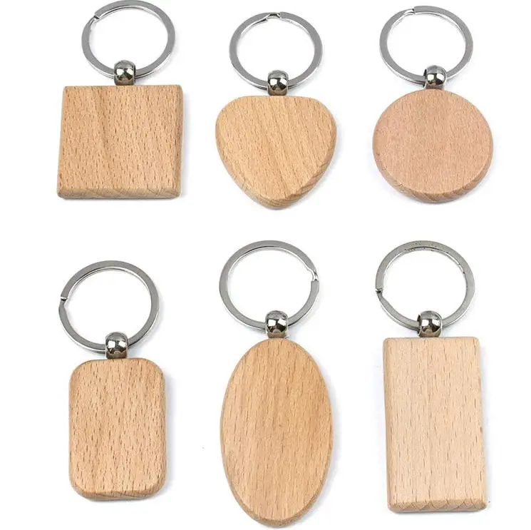 500pcs/lot Natural Wood Key Chains DIY Promotion Pendant Wooden Blank Keychain Keyring Promotional Gifts SN4044