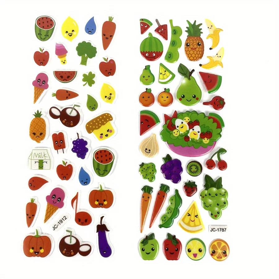 6 Sheets 3D Puffy Stickers Foam Vegetable Fruit Stickers Colored Sticker for Scrapbooking Teacher Reward Sticker DIY JXB view 3