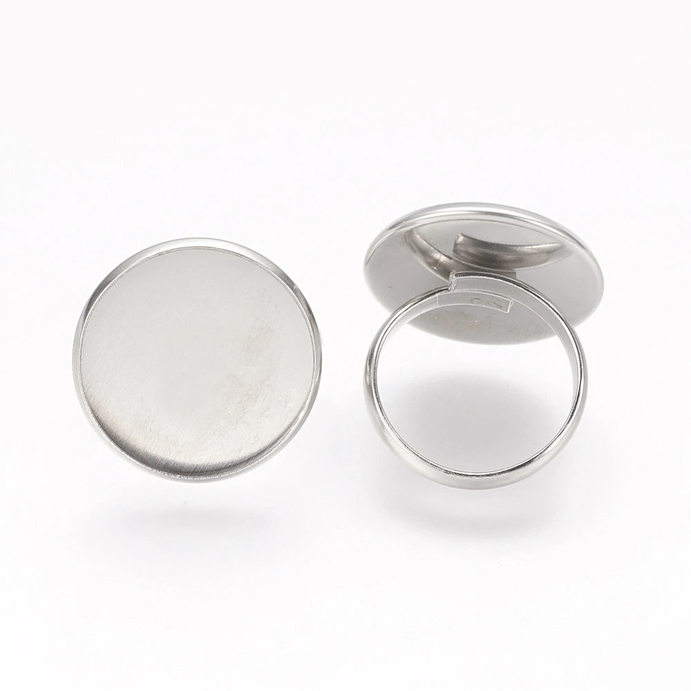 Resistant Adjustable Stainless Steel Finger Rings Components Pad Ring Base Findings Flat Round Stainless Steel Color Tray: 20mm