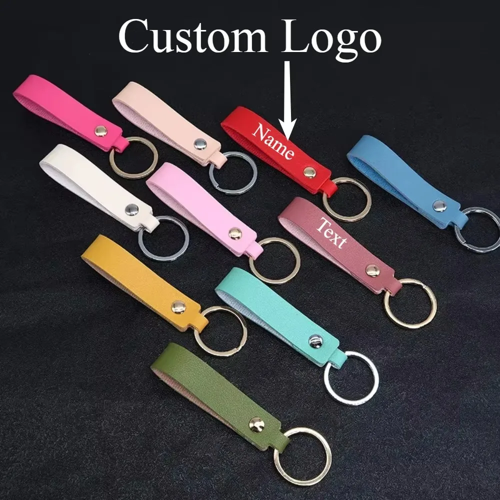 

Leather Colors Retro Keychain Custom Logo Name Double-sided Keyring Cute Portable Decor Lanyard Key Strap Chain Ring Gift