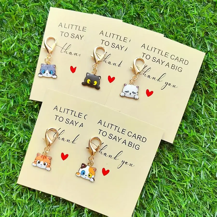1/5/10/20/50/100pcs Cute Animal Cat Keychains: Cartoon Kitten Aesthetic Keyring, Cat Lover Gift - Birthday Present, Party Decor,