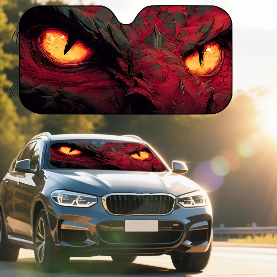 Flame Dragon Pattern Car Sunshade, Highly Efficient In Heat Insulation And Sun Protection, Safeguards Car Interior Privacy. Suit