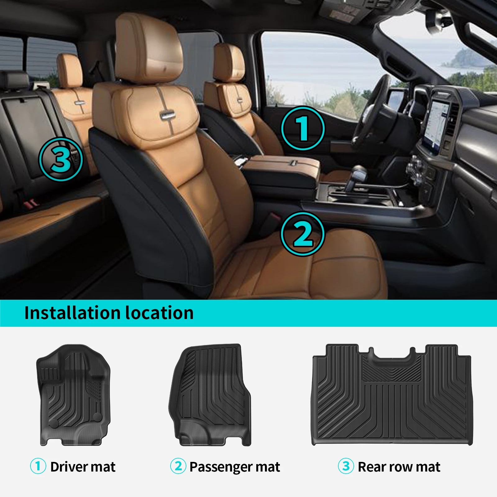 für Ford F-150 F150 2015-2024 (Nicht passend für Rücksitze mit unter dem Sitz liegendem, flach zusammenklappbarem Stauraum) TPE 3D-Autofußmatten, linkslenker – Detail 2