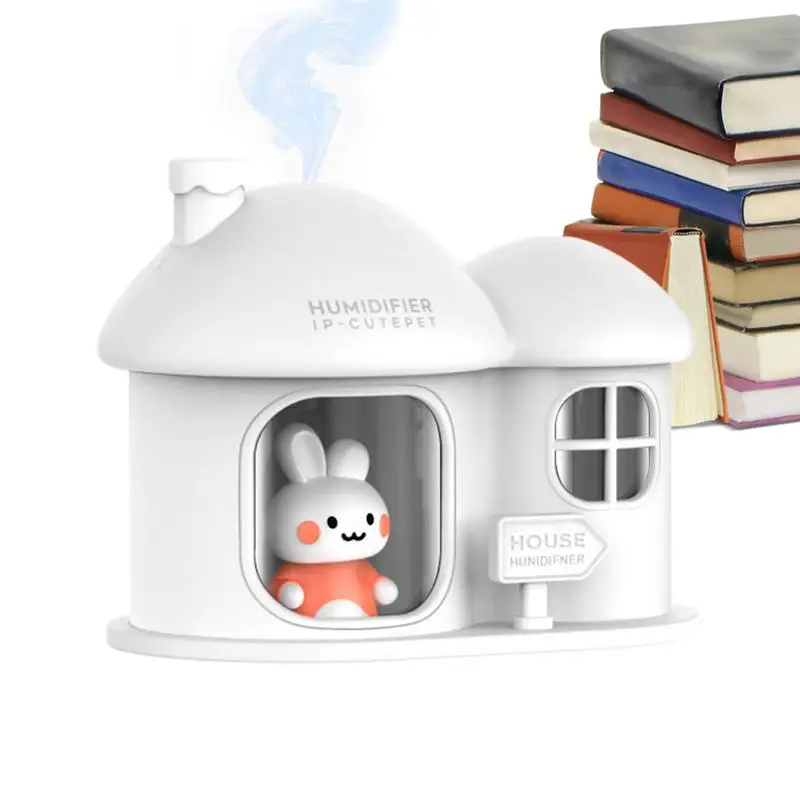 Mist Humidifier Ultra-Quiet Bunny House Shape Humidifier With Color-Change Light 300 Ml Capacity Humidifiers Portable Small