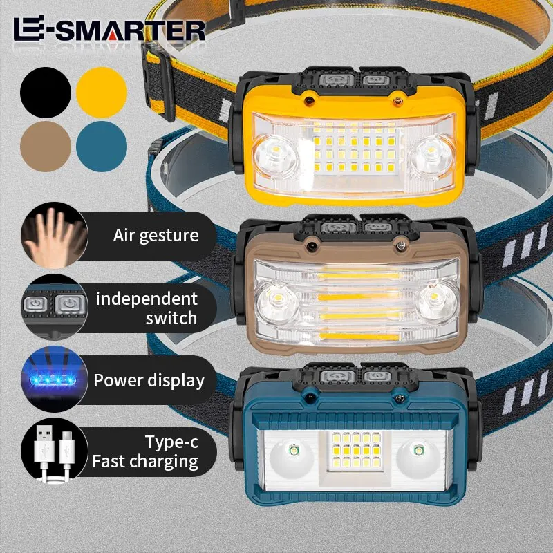 Multi-function Motion Sensor Headlamp Flashlight Outdoor USB Rechargeable Waterproof Headlight Built-in Lithium Battery Torch