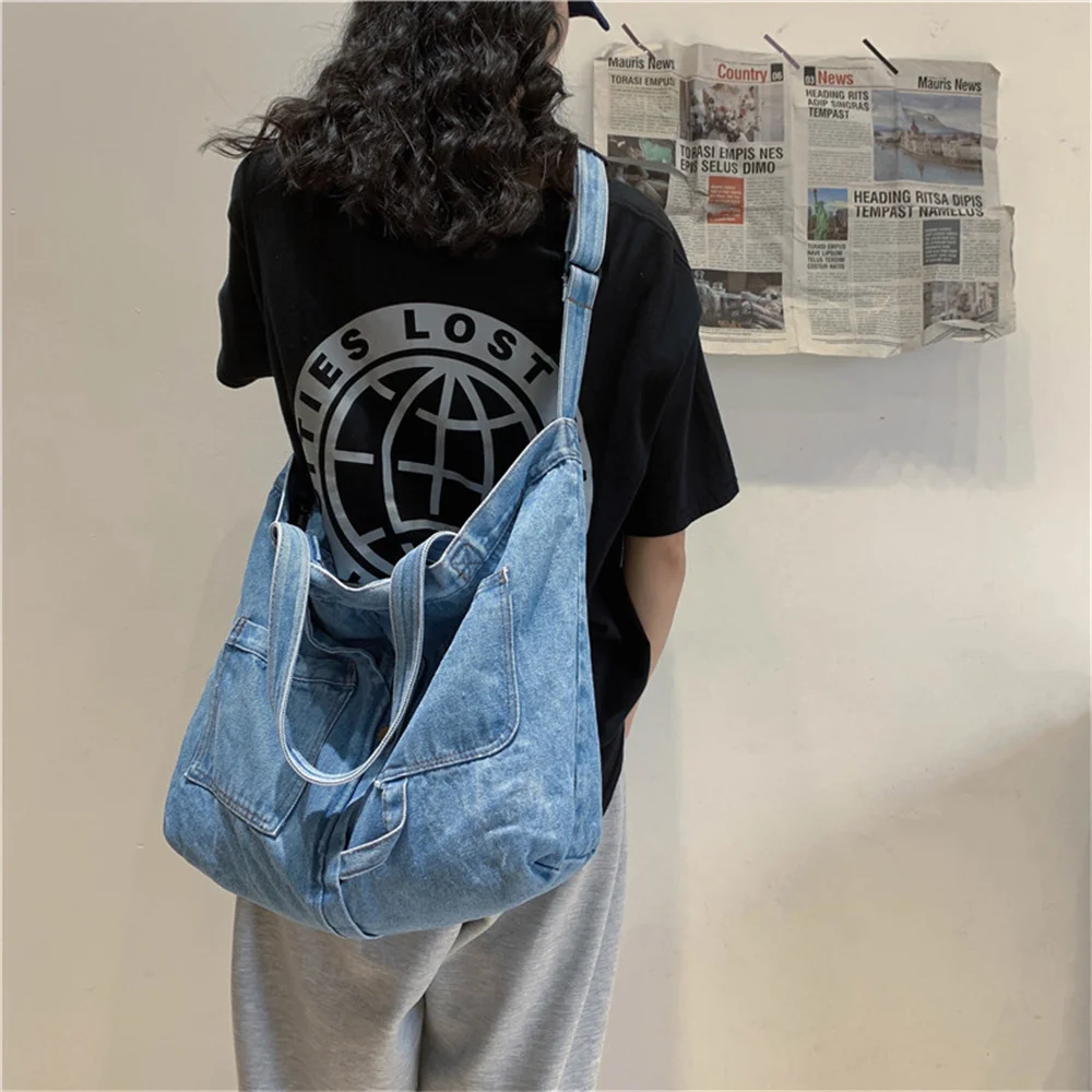 2023 New Harajuku Wash Denim Bag Women Handbags Large-Capacity Shoulder Bag Female Korean Version Girls Messenger Bag