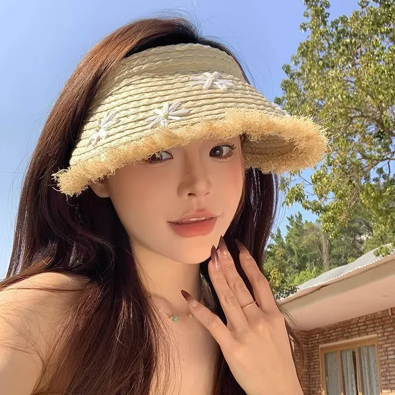 Summer Fresh Style Daisy Flower Beach Photography Versatile Straw Hat Outdoor Breathable and Sun Protection Women's Sun Hat