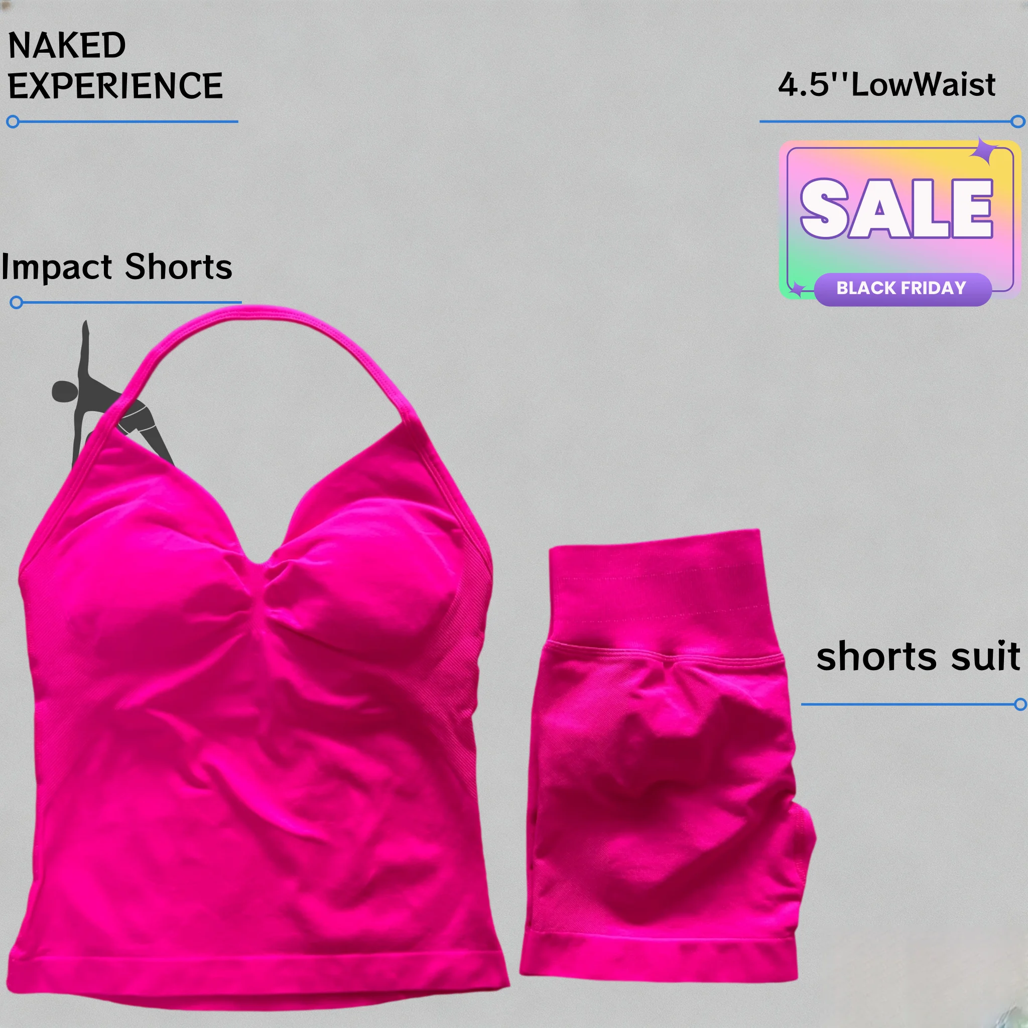 yoga Women Yoga 2 E Set Cami Top and Low Rise Ribbed Shorts 4 Way Stretch Seamless Outfit for Pilates Gym and Summer Fitness