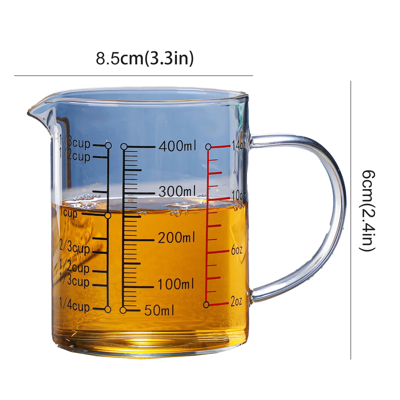 400 ML Glass Measuring Cup Household High Borosilicate Glass Cups Durable Graduated Cup  with Handle for Kitchen Measuring Tools