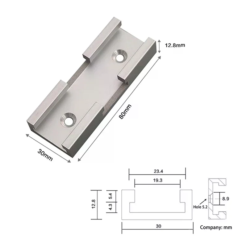 1pcs T-Track Intersection Slot Woodworking Chute For Miter Gauge Guide Rail With Pre-Drilled Mounting Holes Silver