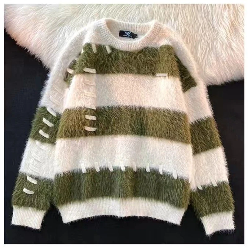 

Gidyq Korean Women Stripe Sweater Autumn Fashion Straps Loose Long Sleeve Knitted Jumper Casual Female Streetwear Pullover New