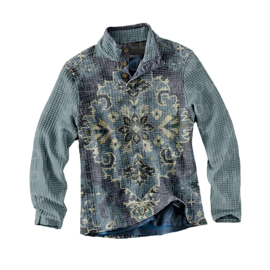 Men's Long Sleeve Casual Top Retro Totem Print Men's Polo Pullover Men Autumn Winter Sweater-10 Style