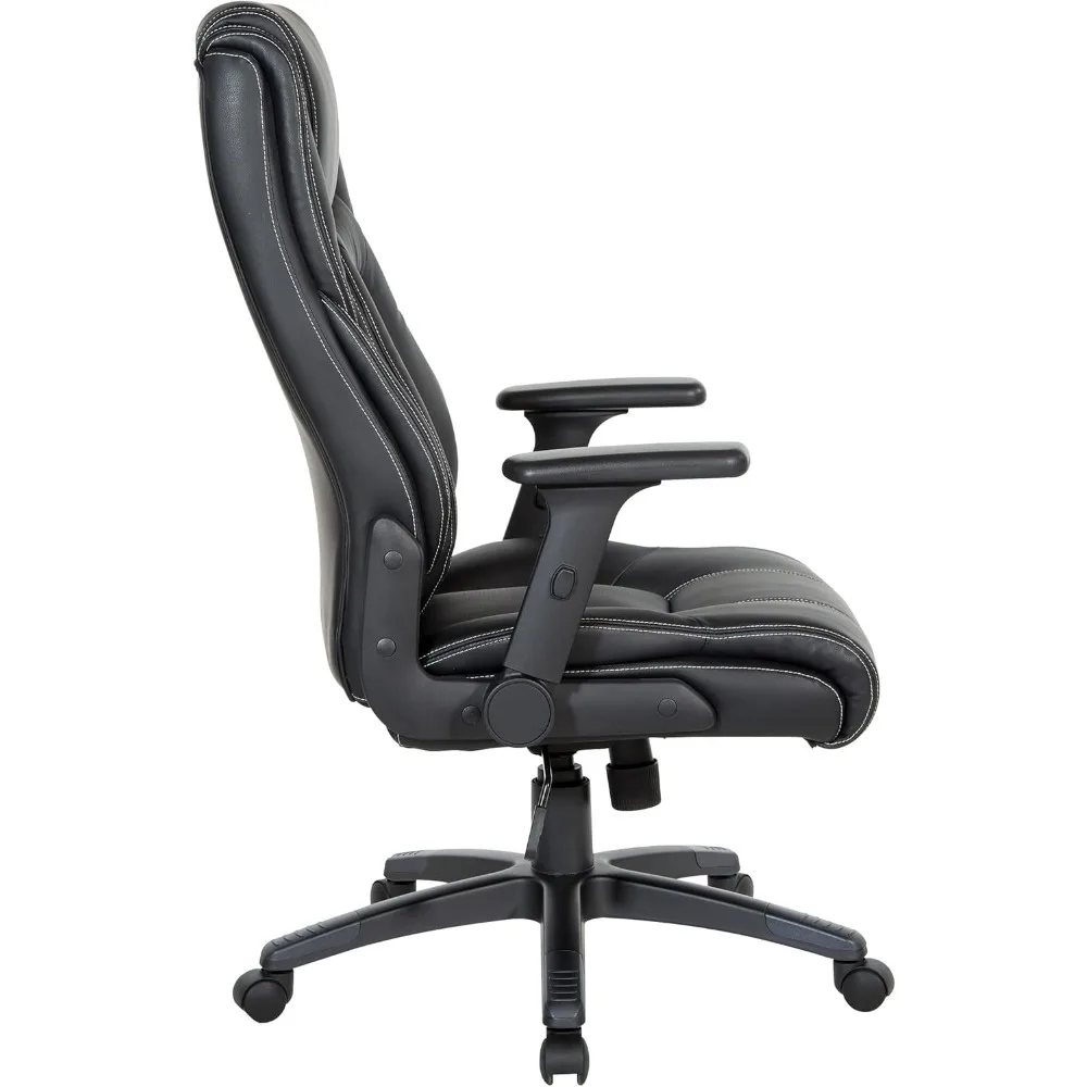 كرسي مكتب جلدي عالي الظهر من Office Star Executive مع دعم قطني وأذرع قابلة للتعديل للارتفاع، أسود مع أبيض #4