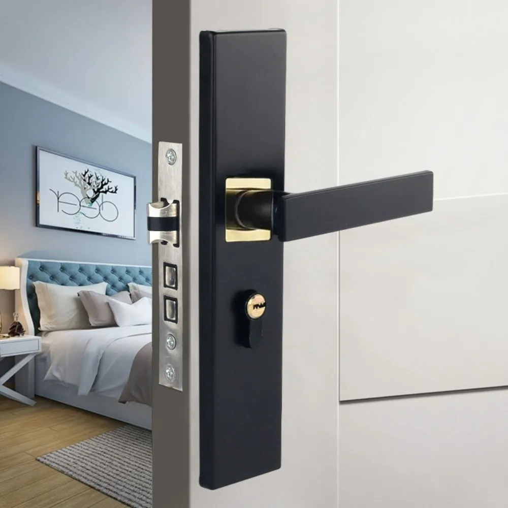 

Прочный бесшумный замок для дверной ручки с ключами, черный набор дверных замков для спальни, противоугонный металлический главный дверной замок, домашнее оборудование