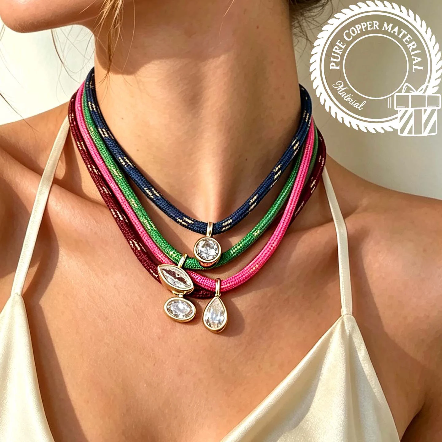 Boho Colorful Webbing Cubic Zirconia Pendant Necklace Geometric Layered Clavicle Chain Necklaces for Women Fashion Jewelry Gift