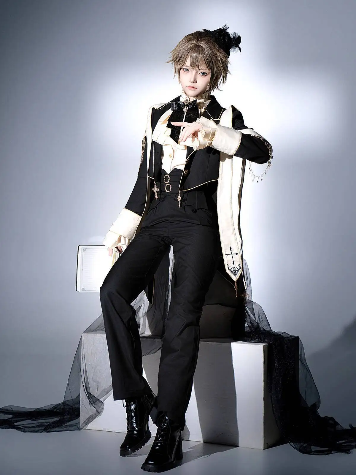 

New Lolita Prayer Gothic Prince Costume Gay Outfit Dovetail Long Suit Coat Pants Fiesta Carnival Halloween Cos Cosplay