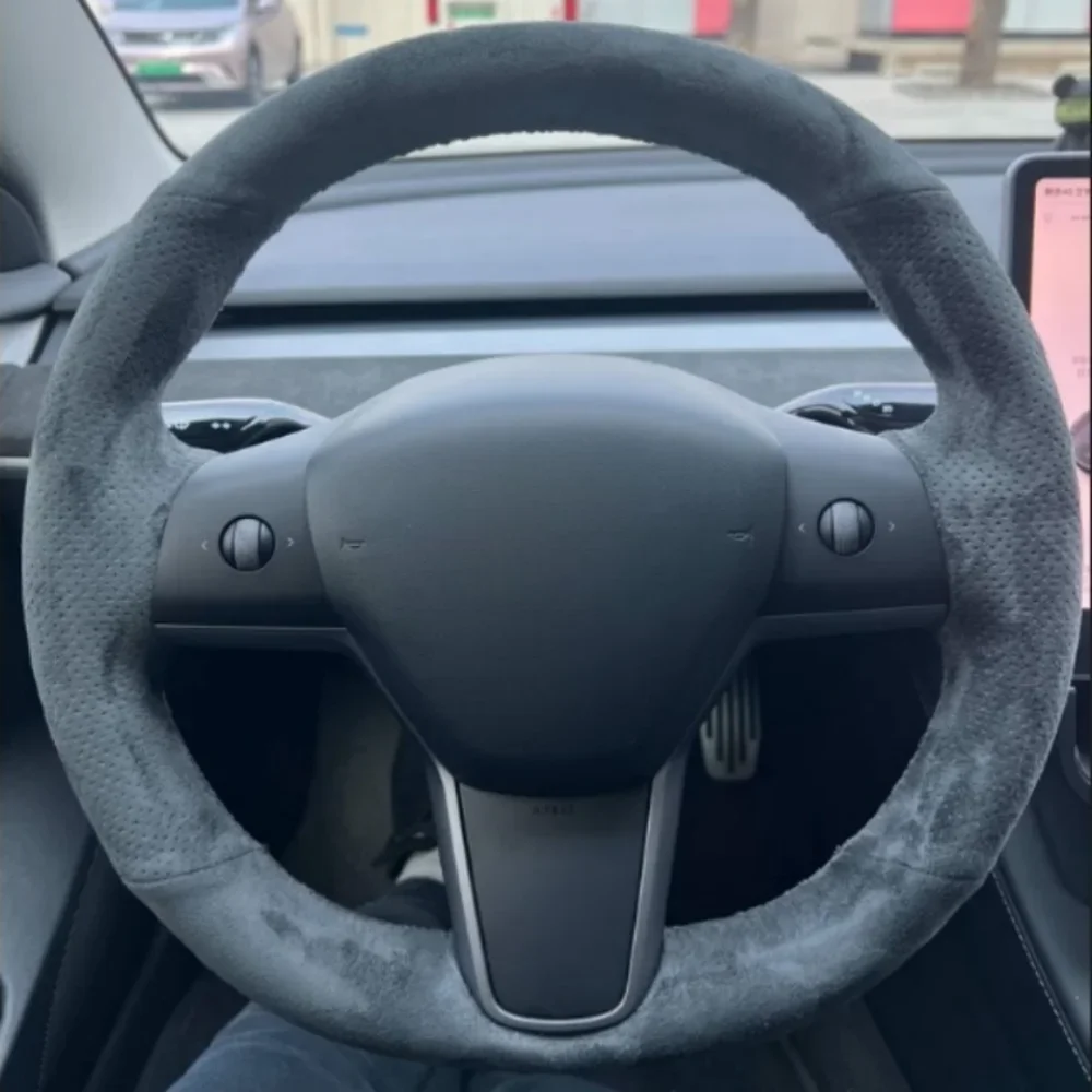 

Car Steering Wheel Cover DIY Suede Leather Black Breathable For Tesla Model 3 2015-2021 Model Y 2019 2020-2021 Auto Accessories