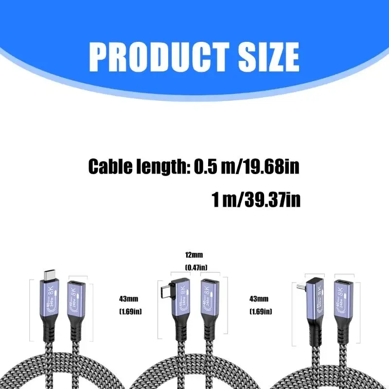 270B USB C Cable extensión 40Gbps Transferencia datos PD240W Potencia con soporte video 8k60Hz compatible para