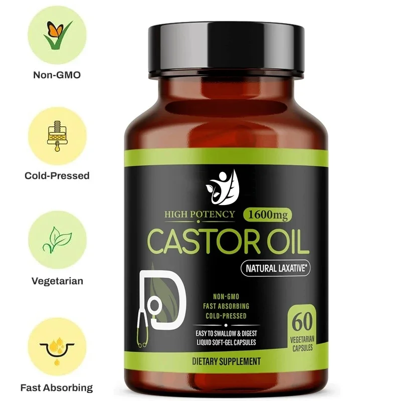 Castor Oil 1600mg || Non Gmo || Vegetarian , Cold Pressed - High Efficacy ( Capsules)