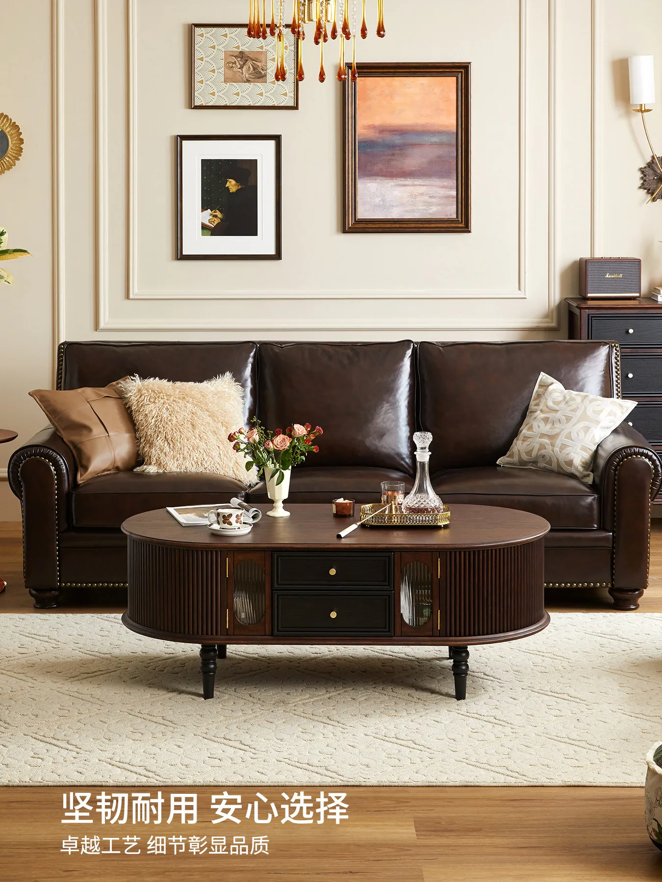ZML solid wood coffee table small apartment living room furniture medieval high-end coffee table tea table
