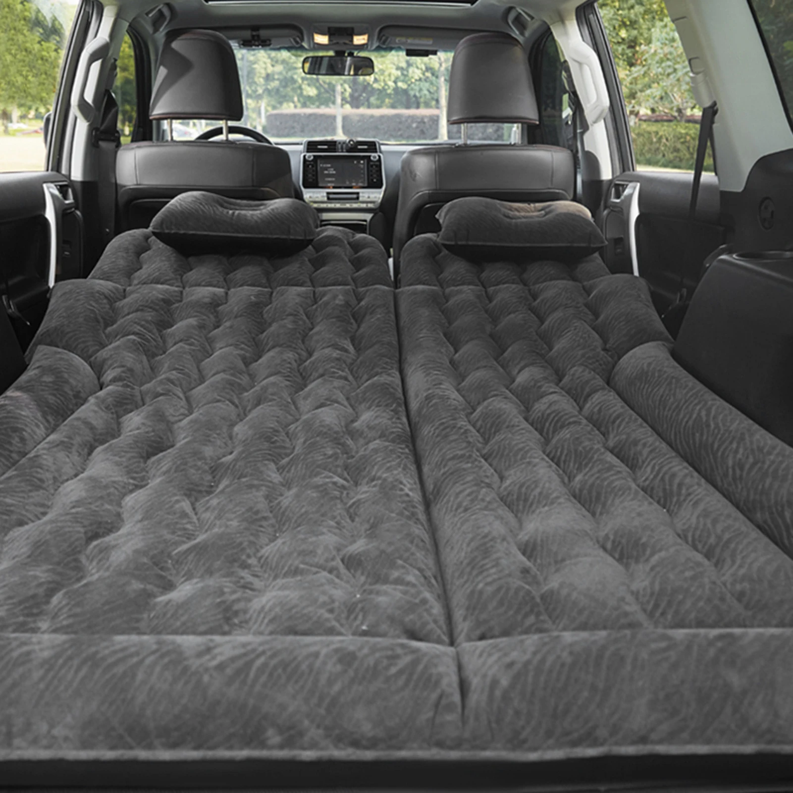 Car Inflatable Bed 2‑In‑1 Multifunction Inflatable Travel Mattress PVC Flocking Soft Sleeping Rest Cushion for Car SUV