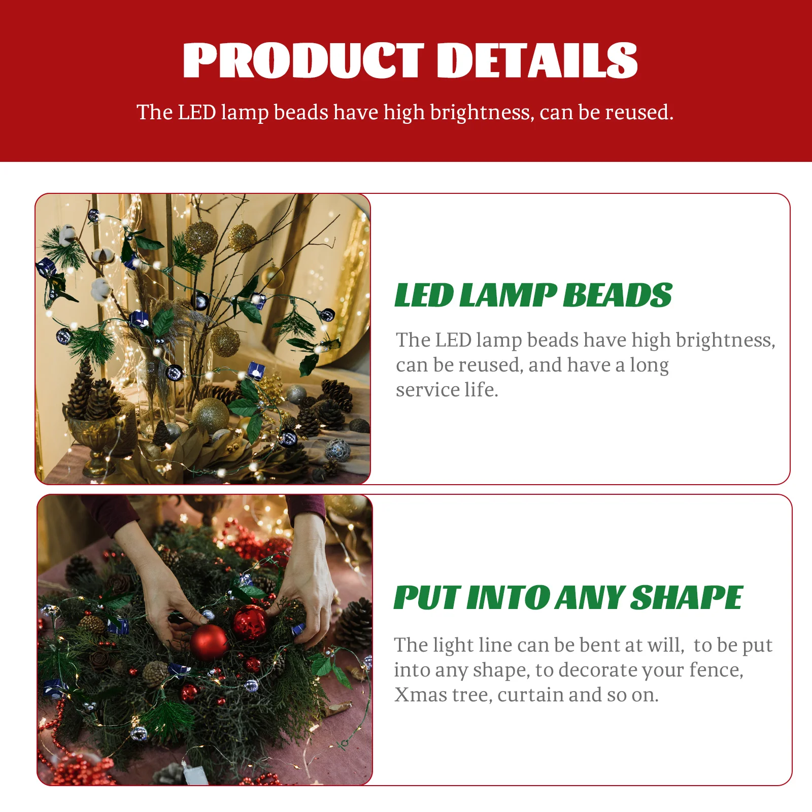

Christmas String Lights Xmas Tree Garland Led Decorative Beaded Hanging Lights Festive Indoor Outdoor Party Decor