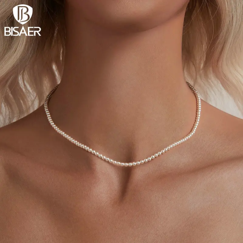 BISAER 925 Sterling Silver Australian South Sea Pearl Necklace Adjustable Chain Plated White Gold for Elegant Woman Fine Jewelry