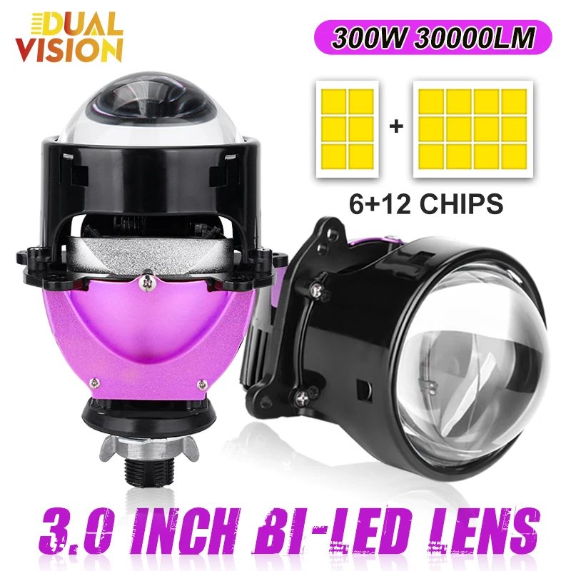 

3.0 Inch Bi Projector Lens Led Headlights 12+6pc Chips For Hella 3R G5 6000K White 300W Universal Headlamp Retrofit Styling Kit