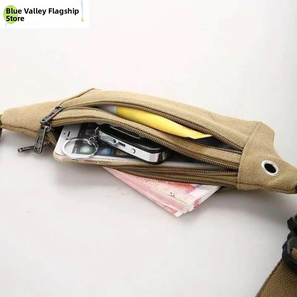 Durable Canvas Crossbody Phone Bag for Work Money Collection Large Capacity Waist Bag Outdoor Functional Style Unisex Bag